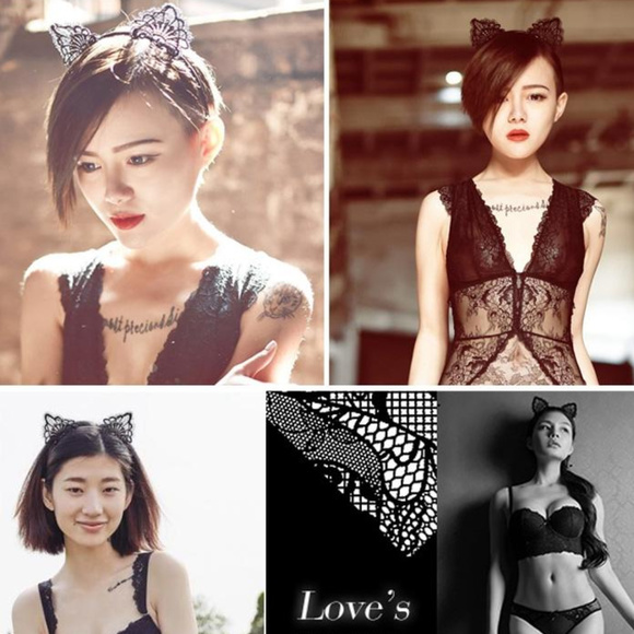 black lace cat ears headband - Picture 5 of 7